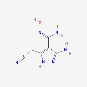 molecular formula C6H8N6O B12884886 5-Amino-3-(cyanomethyl)-N-hydroxy-1H-pyrazole-4-carboximidamide 