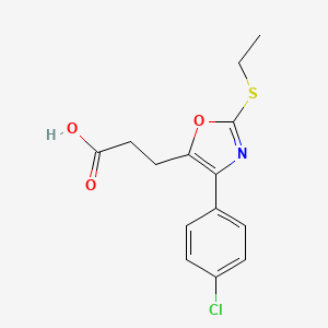 molecular formula C14H14ClNO3S B12885406 3-[4-(4-Chlorophenyl)-2-(ethylsulfanyl)-1,3-oxazol-5-yl]propanoic acid CAS No. 95727-51-8