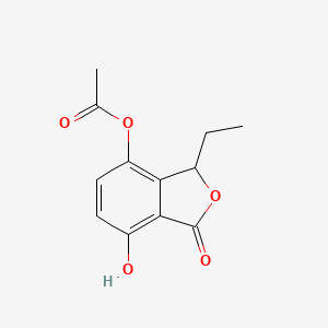 molecular formula C12H12O5 B12885646 3-Ethyl-7-hydroxy-1-oxo-1,3-dihydro-2-benzofuran-4-yl acetate CAS No. 88256-02-4