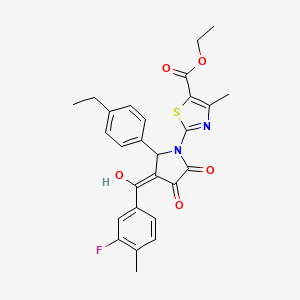 molecular formula C27H25FN2O5S B12885776 Ethyl 2-(2-(4-ethylphenyl)-3-(3-fluoro-4-methylbenzoyl)-4-hydroxy-5-oxo-2,5-dihydro-1H-pyrrol-1-yl)-4-methylthiazole-5-carboxylate CAS No. 617698-02-9