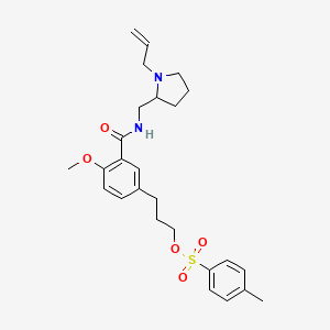 molecular formula C26H34N2O5S B12885948 3-(3-(((1-Allylpyrrolidin-2-yl)methyl)carbamoyl)-4-methoxyphenyl)propyl 4-methylbenzenesulfonate CAS No. 713135-14-9