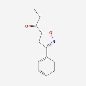 molecular formula C12H13NO2 B12886093 1-Propanone, 1-(4,5-dihydro-3-phenyl-5-isoxazolyl)- CAS No. 14659-66-6