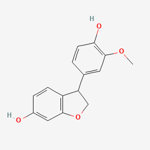 molecular formula C15H14O4 B12886629 3-(4-Hydroxy-3-methoxyphenyl)-2,3-dihydro-1-benzofuran-6-ol CAS No. 64702-08-5