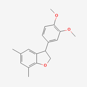 molecular formula C18H20O3 B12886743 3-(3,4-Dimethoxyphenyl)-5,7-dimethyl-2,3-dihydro-1-benzofuran CAS No. 88467-28-1