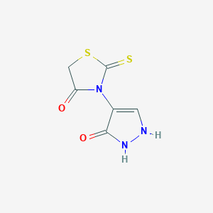 molecular formula C6H5N3O2S2 B12886760 3-(3-Oxo-2,3-dihydro-1H-pyrazol-4-yl)-2-sulfanylidene-1,3-thiazolidin-4-one CAS No. 630403-88-2