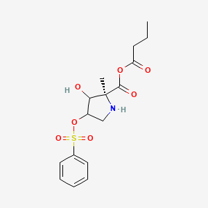 molecular formula C16H21NO7S B12886807 Butyric (2S)-3-hydroxy-2-methyl-4-((phenylsulfonyl)oxy)pyrrolidine-2-carboxylic anhydride 