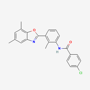 molecular formula C23H19ClN2O2 B12886920 4-chloro-N-[3-(5,7-dimethyl-1,3-benzoxazol-2-yl)-2-methylphenyl]benzamide CAS No. 590395-74-7