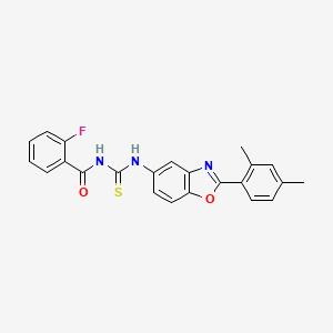 molecular formula C23H18FN3O2S B12886980 N-{[2-(2,4-dimethylphenyl)-1,3-benzoxazol-5-yl]carbamothioyl}-2-fluorobenzamide CAS No. 590394-10-8