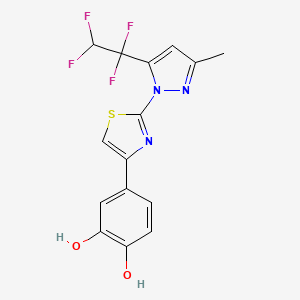 molecular formula C15H11F4N3O2S B12887008 Pyrocatechol, 4-(2-(3-methyl-5-(1,1,2,2-tetrafluoroethyl)-1-pyrazolyl)-4-thiazolyl)- CAS No. 75013-45-5