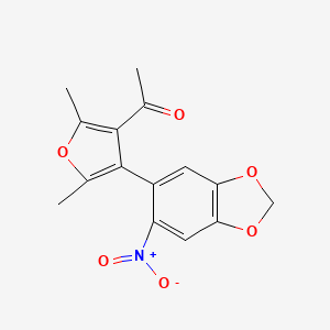 molecular formula C15H13NO6 B12887062 1-[2,5-Dimethyl-4-(6-nitro-2H-1,3-benzodioxol-5-yl)furan-3-yl]ethan-1-one CAS No. 88484-94-0