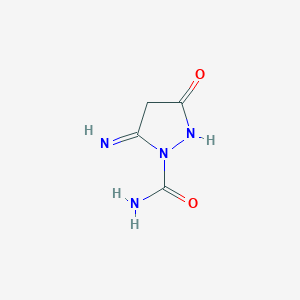 molecular formula C4H6N4O2 B12887169 5-Imino-3-oxopyrazolidine-1-carboxamide 