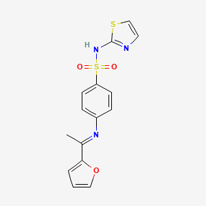 molecular formula C15H13N3O3S2 B12887337 Benzenesulfonamide, 4-[[1-(2-furanyl)ethylidene]amino]-N-2-thiazolyl- CAS No. 230978-56-0