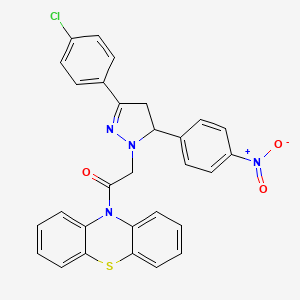 molecular formula C29H21ClN4O3S B12888138 10H-Phenothiazine, 10-((3-(4-chlorophenyl)-4,5-dihydro-5-(4-nitrophenyl)-1H-pyrazol-1-yl)acetyl)- CAS No. 78807-77-9