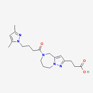 molecular formula C19H27N5O3 B12888225 3-(5-(4-(3,5-Dimethyl-1H-pyrazol-1-yl)butanoyl)-5,6,7,8-tetrahydro-4H-pyrazolo[1,5-a][1,4]diazepin-2-yl)propanoic acid 