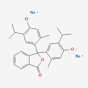 molecular formula C28H28Na2O4 B12888325 1(3H)-Isobenzofuranone, 3,3-bis(4-hydroxy-2-methyl-5-(1-methylethyl)phenyl)-, disodium salt CAS No. 62637-89-2