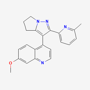 molecular formula C22H20N4O B12888509 7-Methoxy-4-(2-(6-methylpyridin-2-yl)-5,6-dihydro-4H-pyrrolo[1,2-b]pyrazol-3-yl)quinoline 