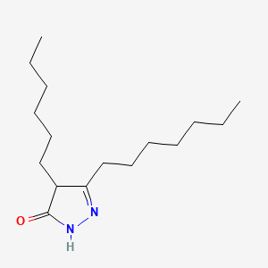 molecular formula C16H30N2O B12889033 5-Heptyl-4-hexyl-2,4-dihydro-3H-pyrazol-3-one CAS No. 91990-66-8