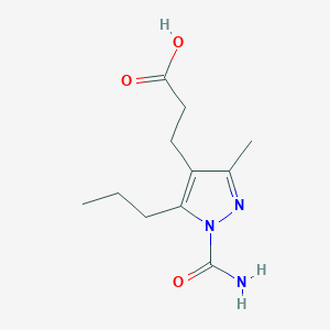 molecular formula C11H17N3O3 B12889680 3-(1-Carbamoyl-3-methyl-5-propyl-1H-pyrazol-4-yl)propanoic acid CAS No. 90208-57-4