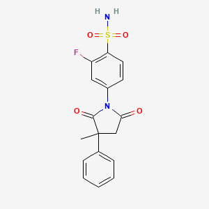 molecular formula C17H15FN2O4S B12889720 2-Fluoro-4-(3-methyl-2,5-dioxo-3-phenylpyrrolidin-1-yl)benzenesulfonamide CAS No. 31150-98-8