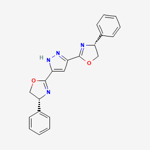 molecular formula C21H18N4O2 B12890332 (4R,4'R)-2,2'-(1H-Pyrazole-3,5-diyl)bis(4-phenyl-4,5-dihydrooxazole) 