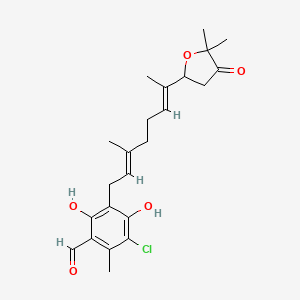 Benzaldehyde, 3-chloro-4,6-dihydroxy-2-methyl-5-(3-methyl-7-(tetrahydro-5,5-dimethyl-4-oxo-2-furanyl)-2,6-octadienyl)-, (E,E)-