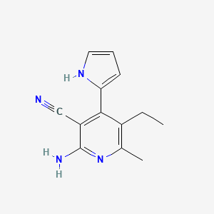 molecular formula C13H14N4 B12891325 2-Amino-5-ethyl-6-methyl-4-(1H-pyrrol-2-yl)nicotinonitrile 