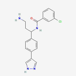 molecular formula C19H19ClN4O B12892123 N-{3-Amino-1-[4-(1H-pyrazol-4-yl)phenyl]propyl}-3-chlorobenzamide CAS No. 917924-79-9