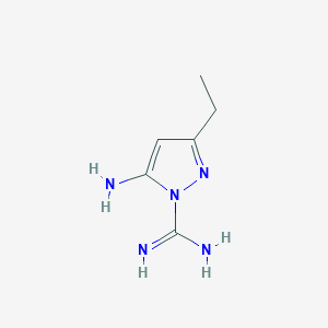 molecular formula C6H11N5 B12892219 5-Amino-3-ethyl-1H-pyrazole-1-carboximidamide 