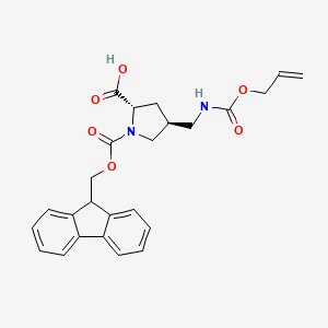 molecular formula C25H26N2O6 B12892374 (2S,4S)-1-(((9H-Fluoren-9-yl)methoxy)carbonyl)-4-((((allyloxy)carbonyl)amino)methyl)pyrrolidine-2-carboxylic acid 