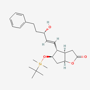 molecular formula C24H36O4Si B12892485 (3AR,4R,5R,6aS)-5-((tert-Butyldimethylsilyl)oxy)-4-((S,E)-3-hydroxy-5-phenylpent-1-en-1-yl)hexahydro-2H-cyclopenta[b]furan-2-one 