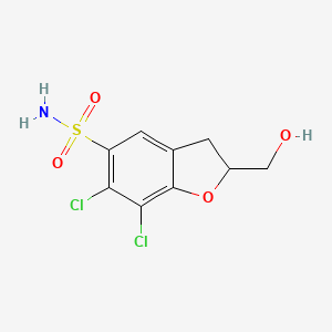 molecular formula C9H9Cl2NO4S B12892590 6,7-Dichloro-2-(hydroxymethyl)-2,3-dihydro-1-benzofuran-5-sulfonamide CAS No. 103969-37-5