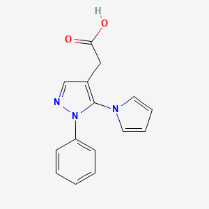 molecular formula C15H13N3O2 B12892658 1H-Pyrazole-4-acetic acid, 1-phenyl-5-(1H-pyrrol-1-yl)- CAS No. 116834-17-4