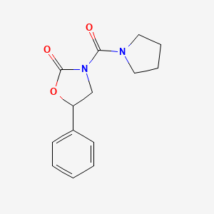 molecular formula C14H16N2O3 B12892762 5-Phenyl-3-(1-pyrrolidinylcarbonyl)-2-oxazolidinone CAS No. 55243-73-7