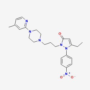 molecular formula C24H30N6O3 B12892943 3H-Pyrazol-3-one, 1,2-dihydro-5-ethyl-2-(3-(4-(4-methyl-2-pyridinyl)-1-piperazinyl)propyl)-1-(4-nitrophenyl)- CAS No. 104417-24-5