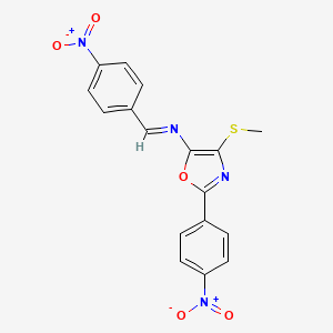 molecular formula C17H12N4O5S B12892958 4-(Methylthio)-N-(4-nitrobenzylidene)-2-(4-nitrophenyl)oxazol-5-amine CAS No. 31666-15-6