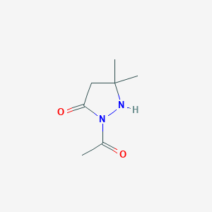 molecular formula C7H12N2O2 B12892989 2-Acetyl-5,5-dimethylpyrazolidin-3-one 