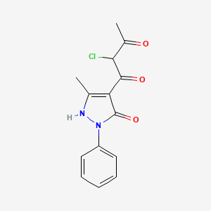 molecular formula C14H13ClN2O3 B12893054 2-Chloro-1-(5-methyl-3-oxo-2-phenyl-2,3-dihydro-1H-pyrazol-4-yl)butane-1,3-dione CAS No. 87100-95-6