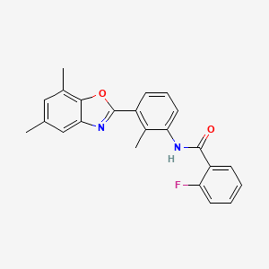 molecular formula C23H19FN2O2 B12893086 N-[3-(5,7-dimethyl-1,3-benzoxazol-2-yl)-2-methylphenyl]-2-fluorobenzamide CAS No. 590395-93-0