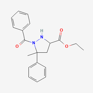 3-Pyrazolidinecarboxylic acid, 1-benzoyl-5-methyl-5-phenyl-, ethyl ester