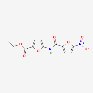 molecular formula C12H10N2O7 B12897137 2-Furancarboxylic acid, 5-(((5-nitro-2-furanyl)carbonyl)amino)-, ethyl ester CAS No. 43151-30-0