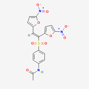 molecular formula C18H13N3O9S B12897806 N-(4-((1,2-Bis(5-nitrofuran-2-yl)vinyl)sulfonyl)phenyl)acetamide 