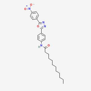 molecular formula C26H32N4O4 B12897923 N-(4-(5-(4-Nitrophenyl)-1,3,4-oxadiazol-2-yl)phenyl)dodecanamide CAS No. 191328-61-7