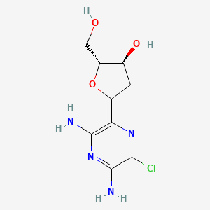 molecular formula C9H13ClN4O3 B12898412 (2R,3S)-5-(3,5-Diamino-6-chloropyrazin-2-yl)-2-(hydroxymethyl)tetrahydrofuran-3-ol 