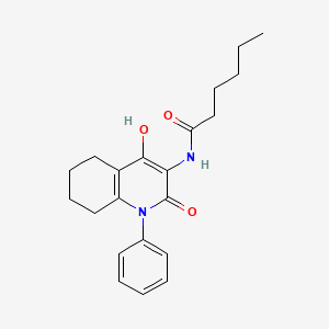 molecular formula C21H26N2O3 B12899409 N-(4-Hydroxy-2-oxo-1-phenyl-1,2,5,6,7,8-hexahydroquinolin-3-yl)hexanamide CAS No. 893601-94-0