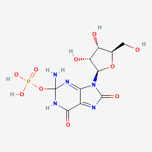 molecular formula C10H14N5O10P B12899845 2-Amino-9-((2R,3R,4S,5R)-3,4-dihydroxy-5-(hydroxymethyl)tetrahydrofuran-2-yl)-6,8-dioxo-2,6,8,9-tetrahydro-1H-purin-2-yl dihydrogen phosphate 