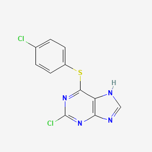 molecular formula C11H6Cl2N4S B12900920 2-chloro-6-(4-chlorophenyl)sulfanyl-7H-purine CAS No. 646510-36-3