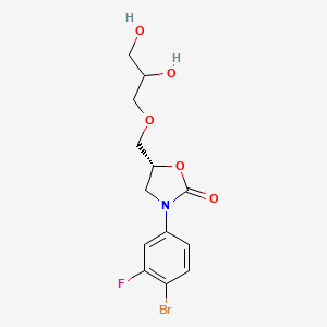 molecular formula C13H15BrFNO5 B12901031 (5R)-3-(4-Bromo-3-fluorophenyl)-5-((2,3-dihydroxypropoxy)methyl)oxazolidin-2-one 