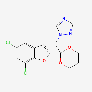 molecular formula C15H13Cl2N3O3 B12901200 1H-1,2,4-Triazole, 1-((2-(5,7-dichloro-2-benzofuranyl)-1,3-dioxan-2-yl)methyl)- CAS No. 98519-00-7