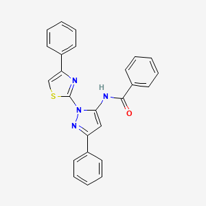 molecular formula C25H18N4OS B12901376 Benzamide, N-(3-phenyl-1-(4-phenyl-2-thiazolyl)-1H-pyrazol-5-yl)- CAS No. 74101-25-0