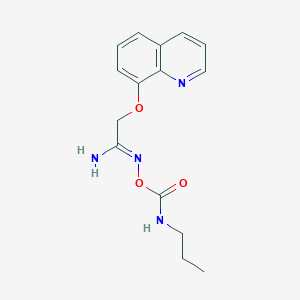 molecular formula C15H18N4O3 B12901462 N-((Propylcarbamoyl)oxy)-2-(quinolin-8-yloxy)acetimidamide 